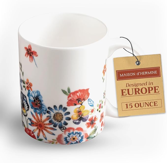 Maison d' Hermine Coffee Mug with Handles Tea Cups (15 Ounce, Pack of 1)