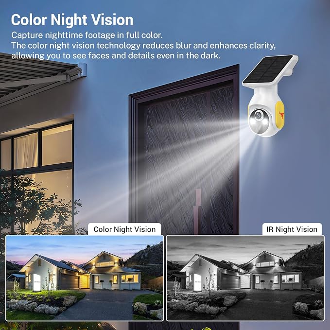 1080p Security Camera Wireless with Solar Panel, AI Human Detection, 2-Way Audio, Color Night Vision, Cloud Storage (Sold Separately), Indoor/Outdoor Surveillance Bullet Cam