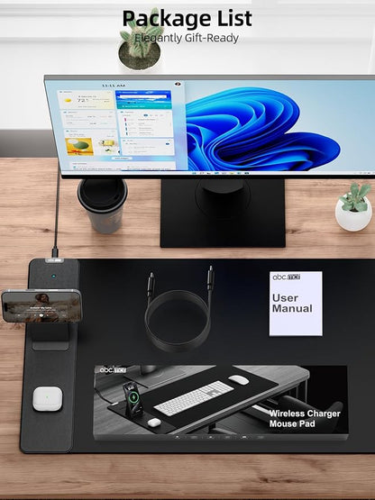 Wireless Charging Mouse Pad with Magnetic Phone Stand, 31.5"x15.8" Large | Waterproof Mousepad Desk Mat, Smooth Glide, Stitched Edge, Non-Slip Rubber Base, Computer Keyboard Mat, No Adapter