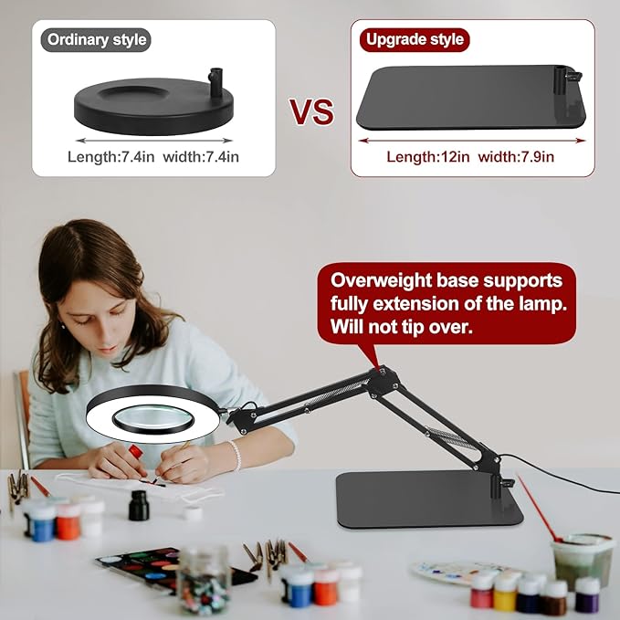 12X Magnifying Glass with Light and Stand,5 Inches 2-in-1 Lighted Magnifier with Clamp 5 Color Modes LED Desk Lamp,Hands Free for Craft Hobby Reading Painting Sewing Close Work (5 Inches)
