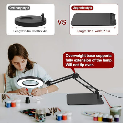 12X Magnifying Glass with Light and Stand,5 Inches 2-in-1 Lighted Magnifier with Clamp 5 Color Modes LED Desk Lamp,Hands Free for Craft Hobby Reading Painting Sewing Close Work (5 Inches)