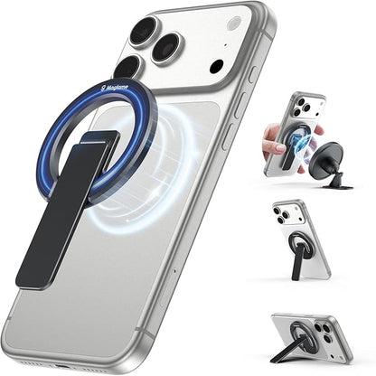 Dual-Sided Magnetic Phone Stand for MagSafe, Adjustable Kickstand Phone Foldable Holder Grip with Strong Magnet Compatible with Car Mounts Gym Equipment for iPhone 17/16/15/14/13 Series, Black