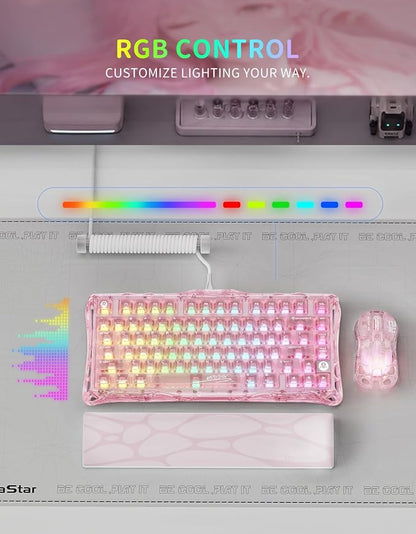 GravaStar Mercury K1 Lite 75% Wireless Mechanical Gaming Keyboard RGB | Gasket Mount, Hot Swappable Linear Switches, Creamy Sound Keyboard, 2.4GHz/USB-C/Bluetooth 5.0, for Win/Mac【Crystal Rose】