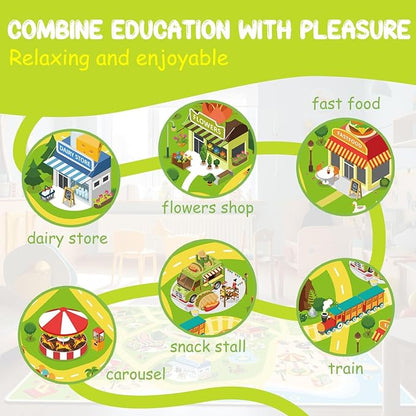 Kids Carpet Kids Car Rug Play Mat for Playroom- 78"x 118" Non Slip Washable Kids Road Rug for Kids- Kids Educational Rug Great for Toddler Classroom Boys Girls Bedroom Decor(Green)