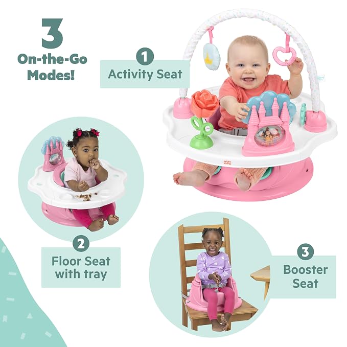 Bright Starts Disney Princess SuperSeat, Fun Baby Seat for Sitting Up, Playtime, and Meals, Ages 4 Months to 4 Years, Pink
