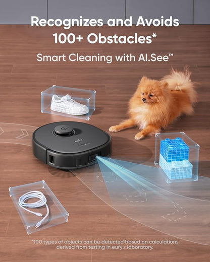 eufy X10 Pro Omni Robot Vacuum and Mop Combo,Dual Mops with 12 mm Auto-Lift | 8,000 Pa Suction, Carpet Detection, AI Obstacle Avoidance, Auto Mop Washing, Auto Drying, Self-Emptying