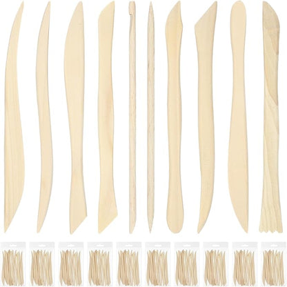 Ferrochef 10 Set 100 Pcs Beech Clay Sculpting Tools Different Shapes Pottery Tools Clay Carving Cutters Pottery Trimming Supplies for DIY Ceramics Plastilina Molding Embossin (Classic Style)