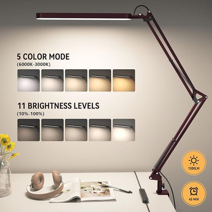 SKYLEO Desk Lamp - LED Desk Light - 5 Color Modes X 11 Brightness Levels - Adjustable Swing Arm - Timmer & Memory Function - 12W Lamp for Desk - Red