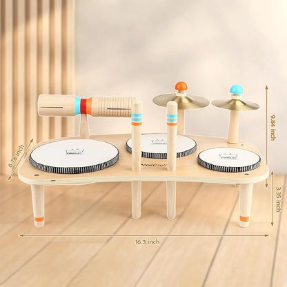 Kids Drum Set for Toddlers 3+, 8 in 1 Montessori Musical Instruments - Wooden Musical Toys for Baby Easter Christmas Birthday Gifts for Preschool Learning Music for Boys Girls Age 3 4 5 6