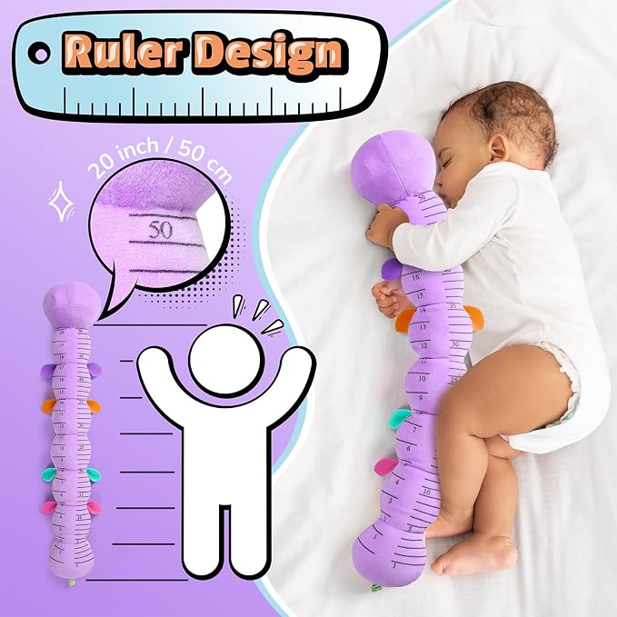 LIGHTDESIRE Baby Toys Musical Caterpillar,Infant Toys Stuffed Animals 3 6 12 Months Sensory Toy with Ruler Design,Crinkle&Ring Bell,Baby Teething Toy for Tummy Time Newborn Boy Girl Gifts (Purple)