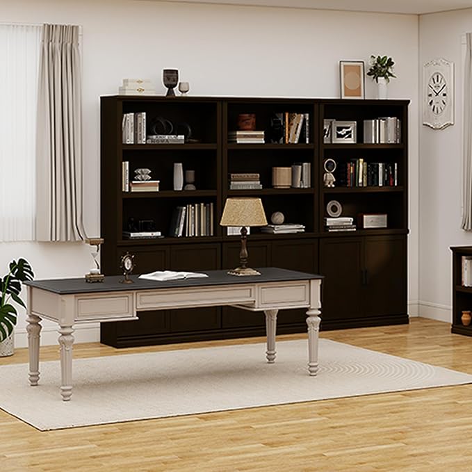 blini 5 Shelf Tall Bookcase with Doors Cherry Wood Bookshelf 31in Wide Display Standing Storage Shelf 72in Tall Wood Book Shelves for Bedroom Living Room Office Library