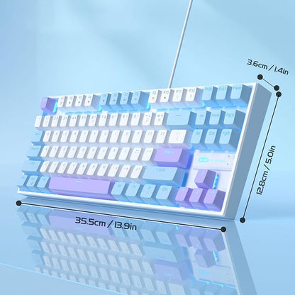 MageGee 75% Mechanical Gaming Keyboard, Red Switch, LED Blue Backlit, 87 Keys Compact TKL Wired Keyboards for Windows Laptop PC Gamer - White/Blue