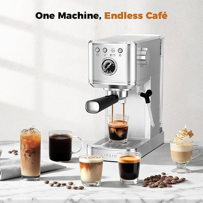 CHULUX Elite Espresso Machine for Latte, Americano and Iced Coffee, Silver | Hot and Iced Espresso, Visible Pressure Gauge, PID Temperature Control, Pre-Infusion Tech, Brushed Stainless Steel Finish