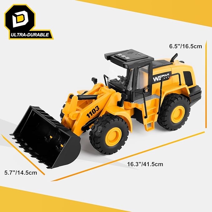 Bulldozer Toy, 16" Front Loader, 1:10 Scale Classics Bulldozer, Wheel Loader with Real Working Arm & Bucket, Lights & Sounds Construction Vehicle Toy for Boys and Girls, Kids, Toddlers, Ages 3+