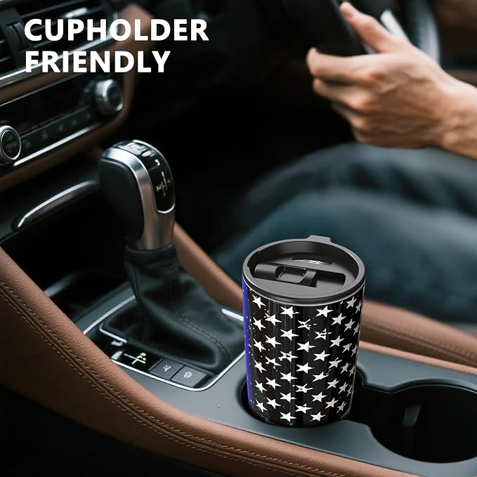 TILUCK 20 oz Insulated Coffee Tumbler with BPA-Free Lid | Travel Coffee Mug, Dishwasher Safe, Cup Holder Friendly, Double-Wall Vacuum Insulation for Hot & Cold Drinks, BlackFlag