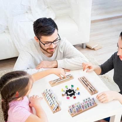 Mexican Train Dominoes Set with 4 Wooden Trays - Double 12 Dominoes Game with 91 Number Tiles, Portable Carrying Case & Accessories - Classic Family Table Game for Kids, Adults & Travel