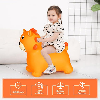 INPANY Bouncy Horse, Lion Hopper Toys, Toddlers Bouncing Animal, Kids Ride on Rubber Bouncer, Inflatable Jumping Horse, Outdoor Indoor Birthday Gifts for 2 3 4 Year Old Girls Boys