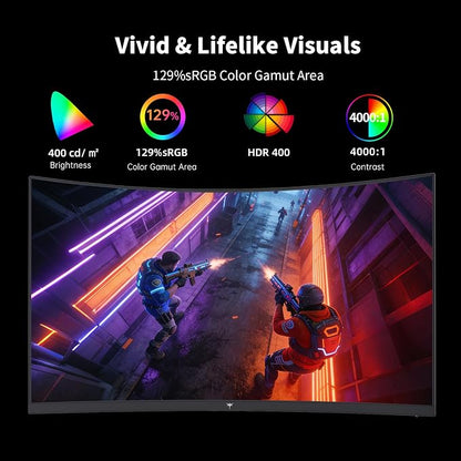 KTC H27S5C 27 Inch Curved Gaming Monitor, 1440P QHD 144Hz Monitor, HDR 400 | 2560x1440 120Hz Curve Monitors, 1500R HVA Panel, Adaptive Sync, 400nits, 129%sRGB, HDMI DP, Eye Care VESA 100x100 Mount