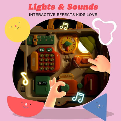 Busy Board for Toddlers 1-3, Musical Travel Activity Toys | Portable Montessori Activity Board with Lights & Music, Fine Motor Skills, Educational Developmental Toys Indoor, Outdoor