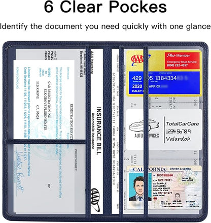 Valardoh Premium Car Registration and Insurance Card Holder, Car Document Holder for Cards, Driver License & other Essential Documents (Deep Blue)