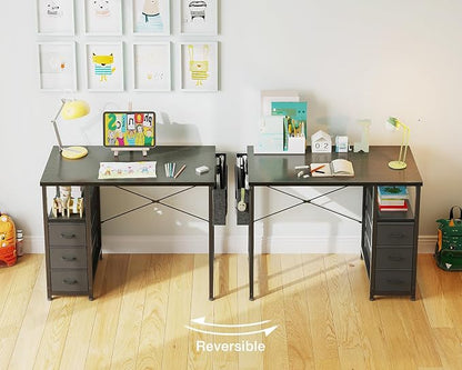 AODK 32 Inch Small Computer Desk with Fabric Drawers, Black | Mini Desk with Storage Shelf & Bag, Kids Study Desk for Bedroom, Home Office Desk for Small Space