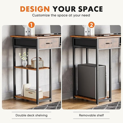 47 Inch Computer Desk with 2 Drawers, Home Office Desk with Wooden Shelves, Study Writing PC Table for Small Spaces, Bedroom, Dorm or Living Room, Rust