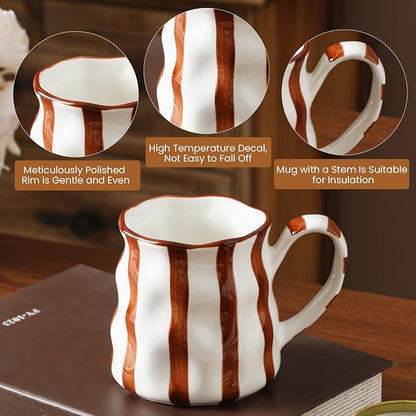 Ceramic Coffee Mugs Set of 2,Ceramic Mugs(Striped),Cute Mugs For Women,14 oz Large Coffee Mugs, Dishwasher Microwave Safe
