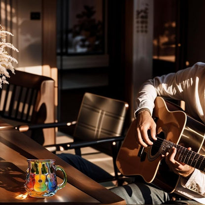 3D Guitar Art Glass Coffee Mug 12 oz – Colorful Handcrafted Cup for Coffee, Tea, Milk – Music Lover Gift – Artistic Glass Mug for Men & Women – Unique Home Décor