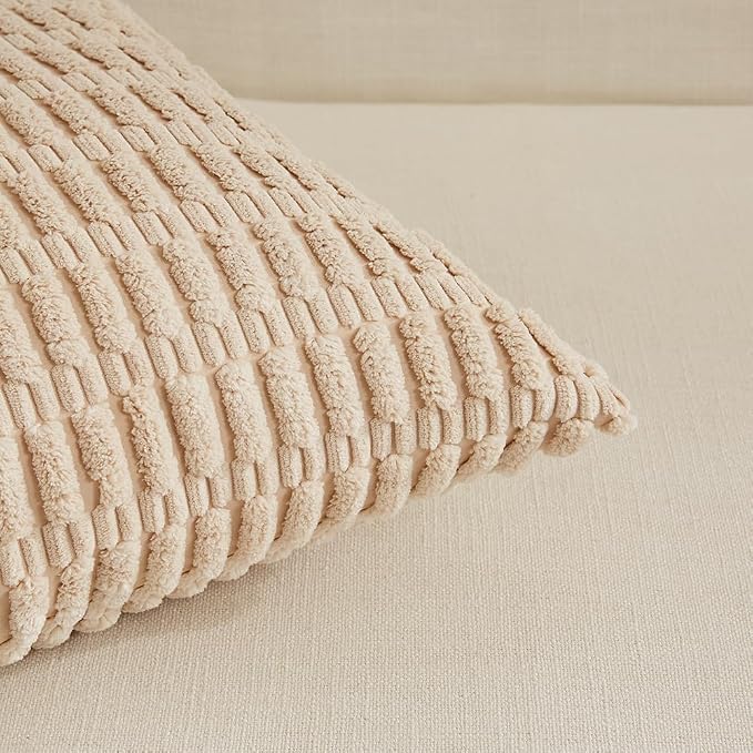 Fancy Homi 4 Packs Decorative Throw Pillow Covers for Living Room Couch Bed, Modern Farmhouse Boho Home Décor Accent Cushion Case, 24" x 24", Neutral