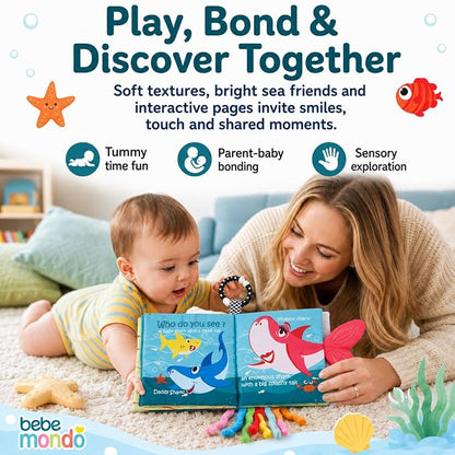 Fish Baby Books Toys, Touch Feel Cloth Crinkle Books for Babies,Baby Infant Toys 0-6, 6-12,12-18 Months,Newborn,Early Learning Education, Baby Gifts Shower for Boys Girls,Teething, Mirror,Shark Ocean