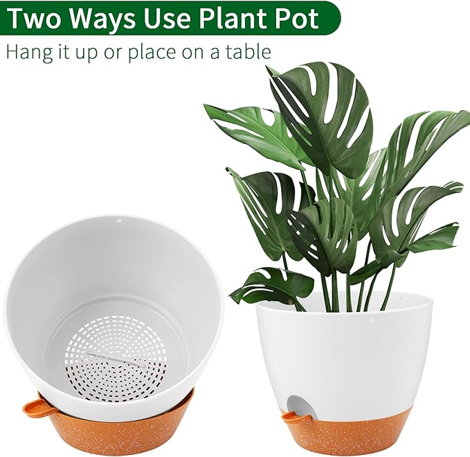 GARDIFE Large Hanging Planter, 12 inch Hanging planters for Indoor. Outdoor Plants, Self Watering Plant Pot, Plant Hanger, White