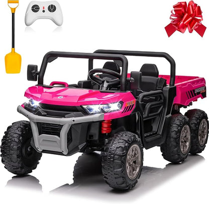 24V Ride on Dump Truck, XL 2 Seater Ride on Cars with Remote Control, 4x200W Powerful Motors, 6-Wheel Suspensions, Electric Dump Bed, Shovel, Kids UTV for Boy Girl