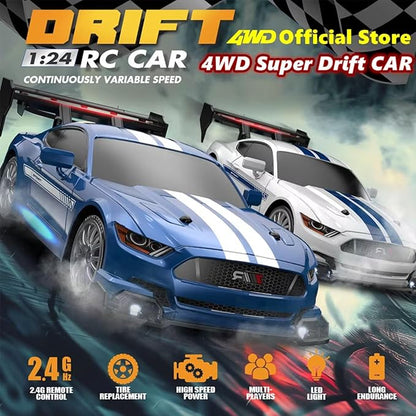 1:24 Scale RC Drift Car 4WD 2.4GHz 30KM/H High Speed Racing Sport Toy Car with LED Lights, Racing and Drift Wheels (8601-Red)