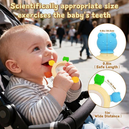 Baby Teething Rings Rattle Toys for 0-6 Months Baby Silicone Teether Relief Sooth Chew for Babies 0 3 6 9 12 Months Newborn Essentials Sensory Colorful Animal Teething Ring Infant Gift