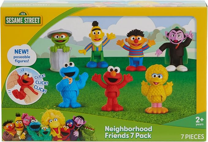 Sesame Street Neighborhood Friends, 7-piece Poseable Figurines, Kids Toys for Ages 2 Up by Just Play