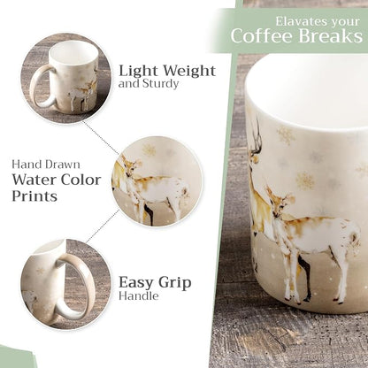 Maison d' Hermine Coffee Mug with Handles Tea Cups (15 Ounce, Pack of 1) | Fine Bone China Coffee Mugs for Hot Beverages Cappuccino Latte Home Restaurant Spring Summer -Deer In The Woods - Oh Deer