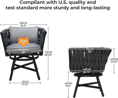 Grand patio Swivel Rope Wicker Chairs Set of 2, Patio Dining Chairs with Cushions, Wicker Armchairs Frame, Outdoor Modern Style for Backyard, Balcony, Quinn, Dark Grey