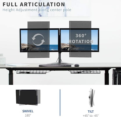 VIVO Dual 13 to 30 inch Monitor Free-Standing Mount, Fully Adjustable Desk Stand, Holds 2 Flat or Curved Display Screens, STAND-V102F