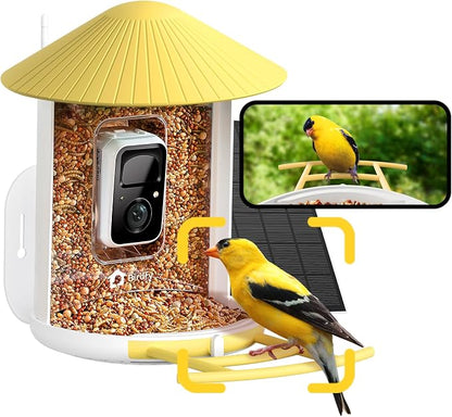 NETVUE by Birdfy Smart Bird Feeder with Camera – AI Identifies Birds Species 2MP Night Vision & App Alerts, 2.4Ghz Wi-Fi Connect IP65 Weatherproof Bird Camera-Gift for Backyard BirdWatchers, Yellow