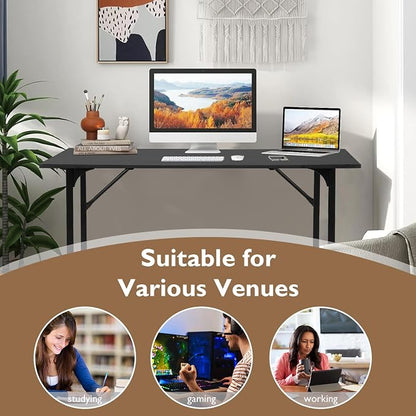 BestOffice | 32 Inch Computer Desk | Black | Sturdy Office Desk | Metal Frame, Adjustable Feet | Water-Resistant, Scratchproof Surface | Writing Table for Home Office or Study | Pack of 1