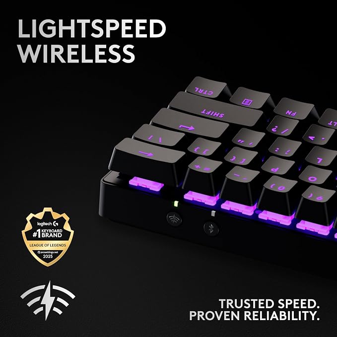 Logitech G PRO X 60% Wireless Gaming Keyboard (Linear Optical) - Black | Ultra Compact TKL 60%, Windows PC, LIGHTSYNC RGB, Dual-Shot PBT Keycaps, GX Optical Linear Switches