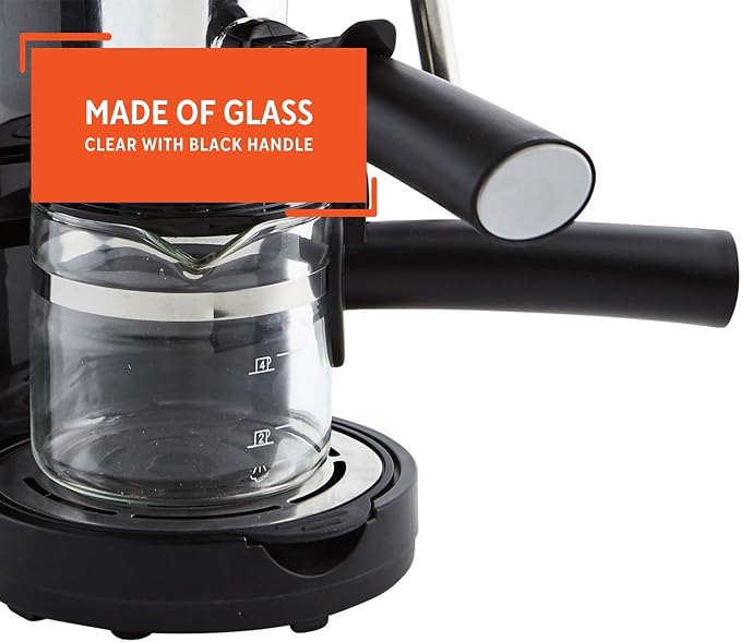 IMUSA 4 Cup Glass Replacement Carafe with Black Handle for Coffeemaker | Bare Glass Finish, Cool-Touch Black Handle with Lid, Ideal for Espresso, Perfect for Home or Office