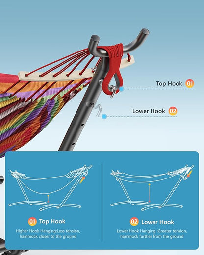 Double Hammock with Heavy-Duty Steel Stand,Portable,Easy Assembly,600lbs Weight Capacity,Suit for Indoor,Yard,Camping,or Outdoor