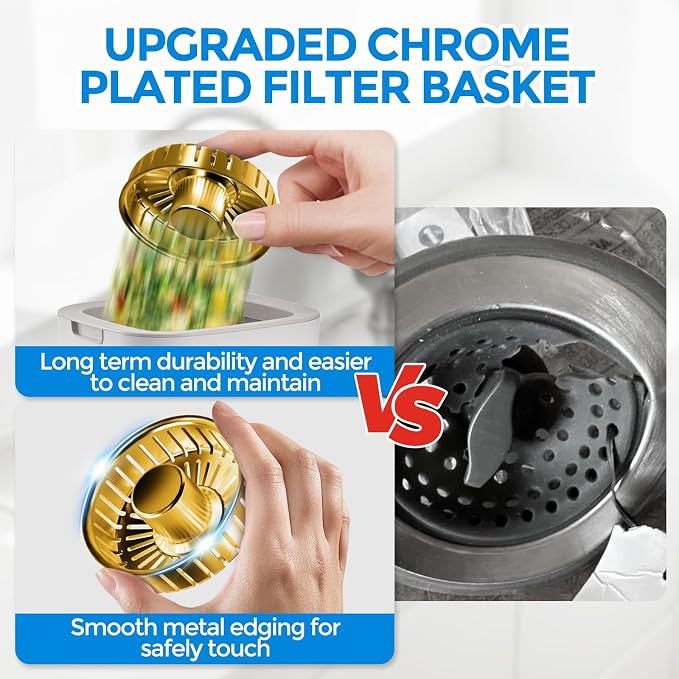 zaa 3 in 1 Kitchen Sink Drain Strainer Stopper Removable Basket Pop-Up | Kitchen Sink Accessories 1 Pack Gold Stainless - Food Catcher, Odor-Blocking Seal, Fits 3.5" Drain