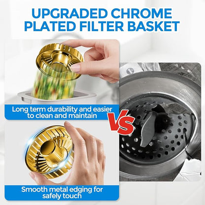 zaa 3 in 1 Kitchen Sink Drain Strainer Stopper Removable Basket Pop-Up | Kitchen Sink Accessories 1 Pack Gold Stainless - Food Catcher, Odor-Blocking Seal, Fits 3.5" Drain