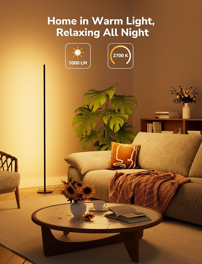 Lepro OE1 AI Corner Floor Lamp, Smart RGBICW LED Corner Lamp with Music Sync, Alexa Enabled, Personalized AI Lighting Designer, Modern Standing Lamp for Living Room/Bedroom,1000LM,2.4G WiFi, No Remote
