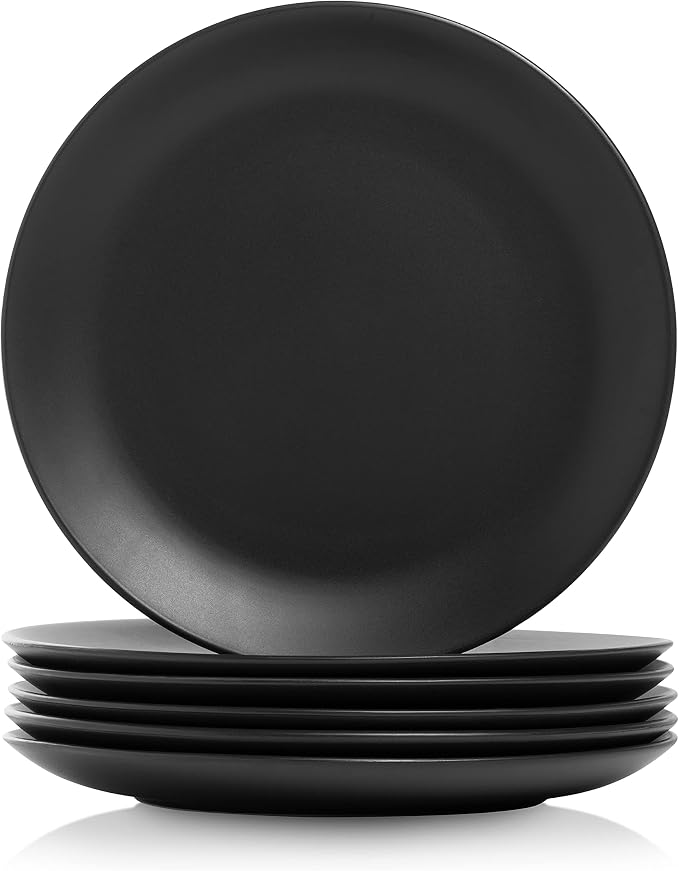 10 Strawberry Street Wazee Matte 10.5" Coupe Dinner Plate, Set of 6, Black