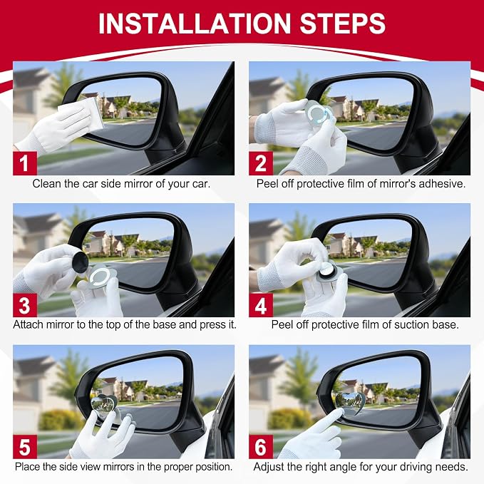 LivTee Blind Spot Mirrors, Heart Shaped HD Glass Frameless Convex Rear View Mirrors, Wide Angle Adjustable Stick for Side Mirror, Automotive Exterior Accessories for Car, SUV & Trucks, Pack of 2