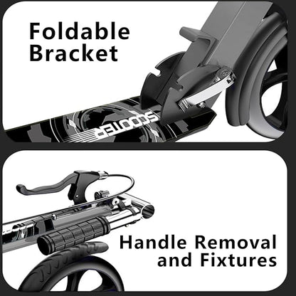 Non-Electric Scooters for Kids 8-12, Teens & Adults - Foldable Commuter Scooter with 8" Wheels, Bell, Hand Brake & Adjustable Height 30"-40.5", 220LB Capacity, Manual Push Scooter for Campus & Park