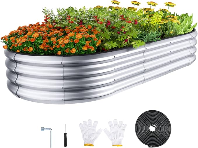 Raised Garden Bed Kit, 6x3x1 ft Galvanized Planter Box Outdoor with Safety Edging, Large Metal Raised Beds for Gardening Vegetables Flower Herb (Silver)